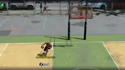 NBA 2K27 Park dribble with stamina and timing bar at the hoop
