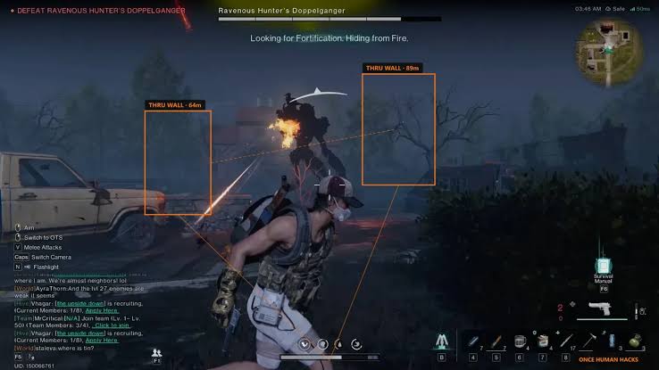 Once Human through-wall ESP boxes in a night fight